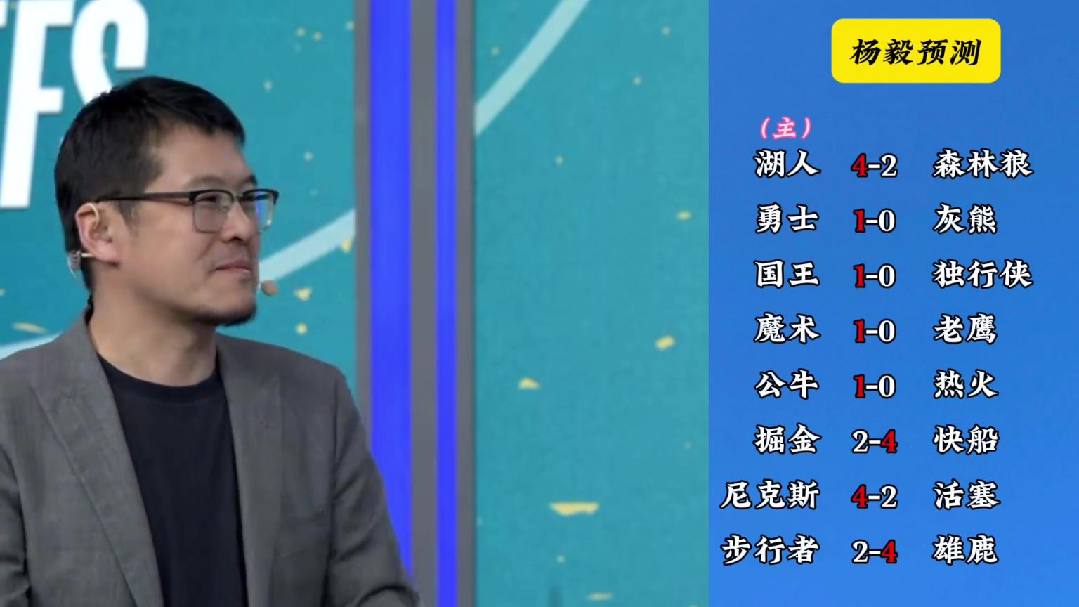明燈來了！看看楊毅的季后賽預(yù)測(cè)：湖人4-2狼 快船4-2掘金